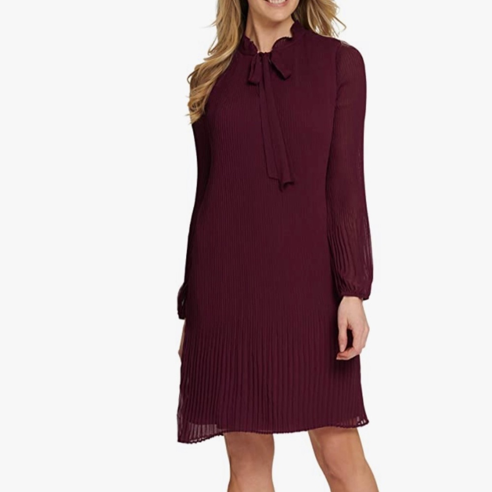 DKNY new tie neck‎ wine burgundy dress